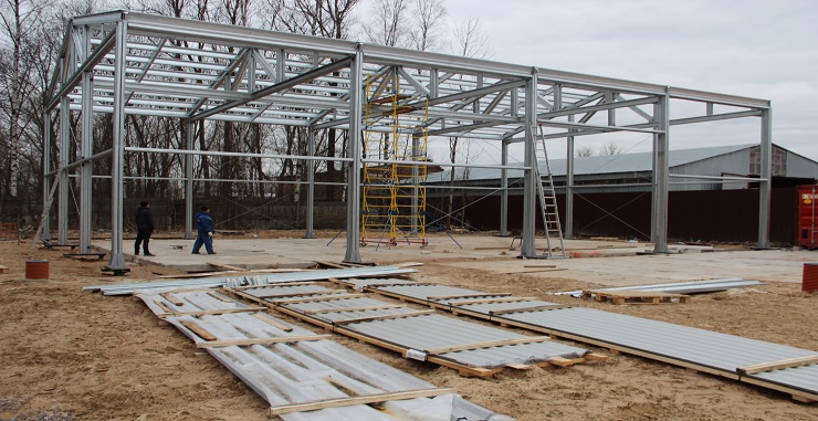 монтаж ангара на свайно-винтовой фундамент